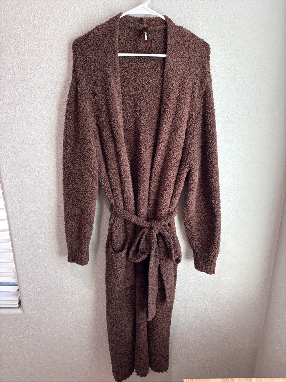 SKIMS Cozy Knit Long Belted Robe Fuzzy Plush Cocoa Brown Women’s Size Large XL